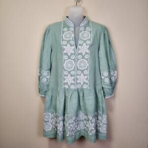 ASHA Ashley McCormick Minnie Dress Linen Sage White Floral Embroidered Tunic S
